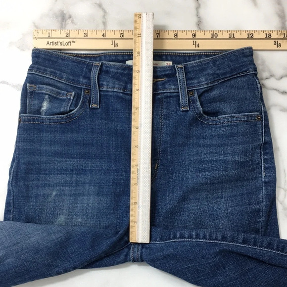 Levis 721 High Rise Skinny Jeans Womens 26‎ Medium Wash Cotton Distressed Denim - Picture 7 of 13